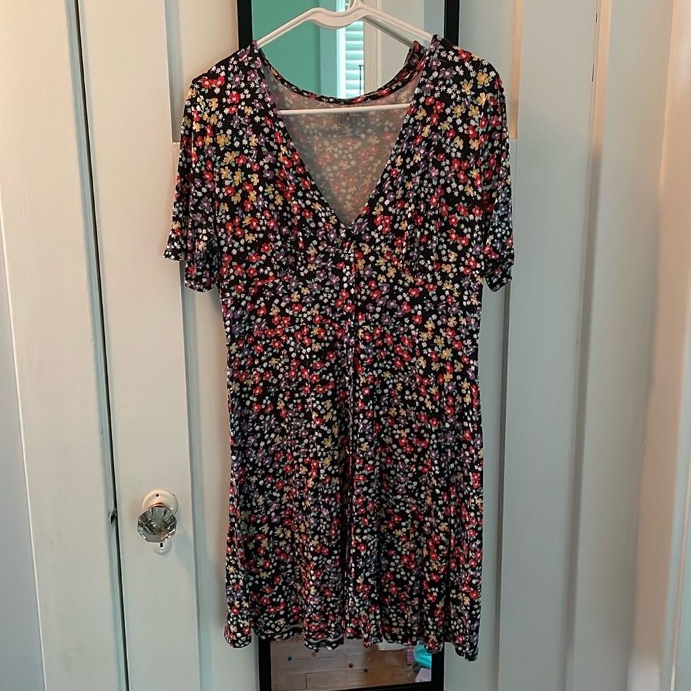 Vibrant floral v-neck ASOS dress, size 10